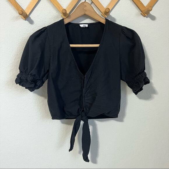 Cotton On Black Tie Front Crop Top Size Small - Picture 1 of 8
